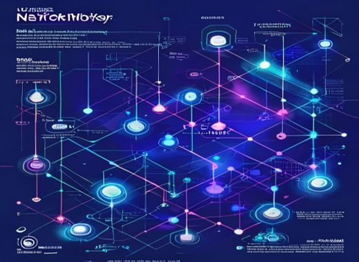 网络域名解析示意图，展示51吃瓜域名从旧地址跳转到新地址的流程，背景为蓝紫色数字网络节点图，科技感强